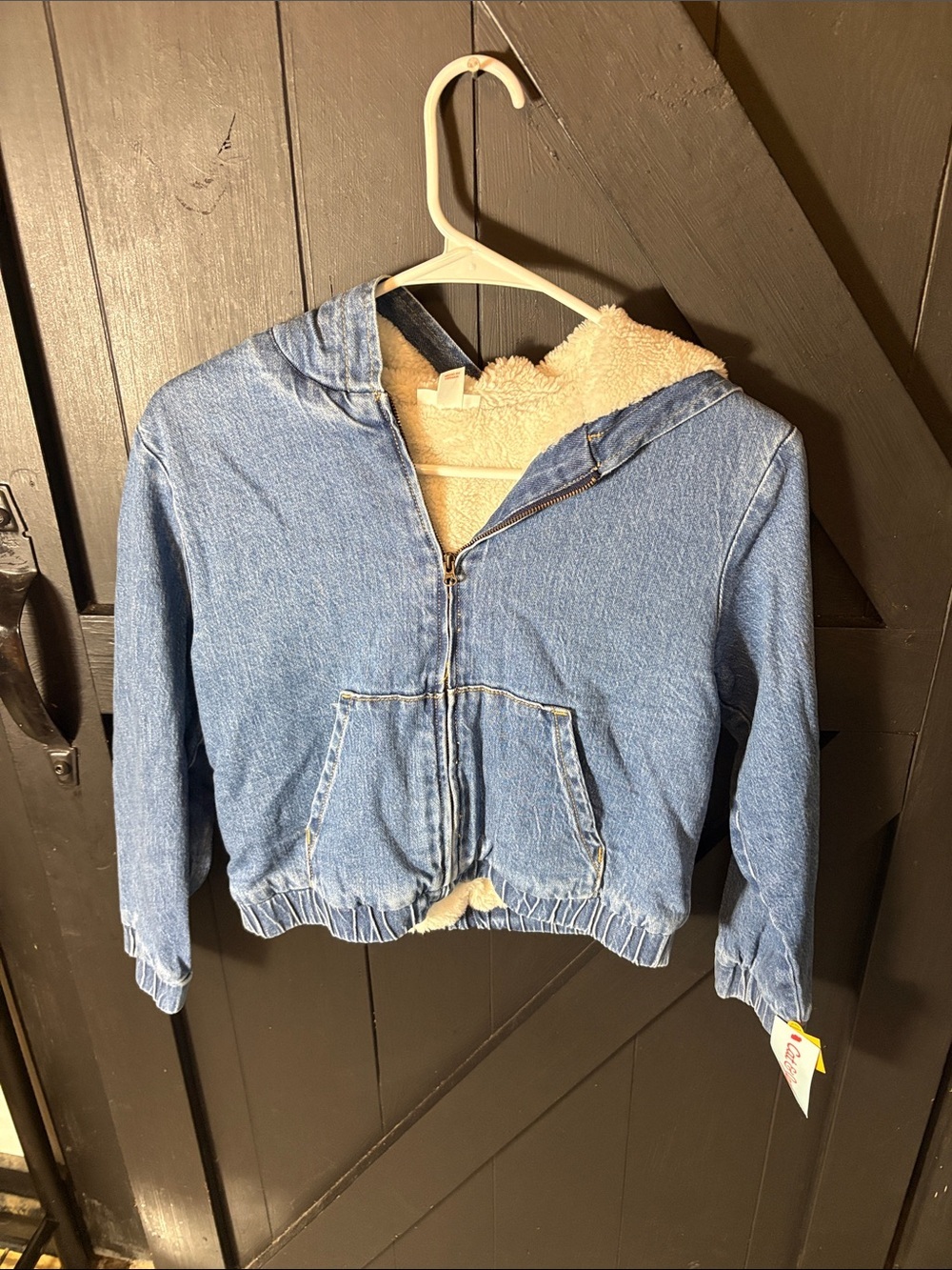 Cat & Jack Light Blue Denim Hooded Jacket with Cream Sherpa Lining